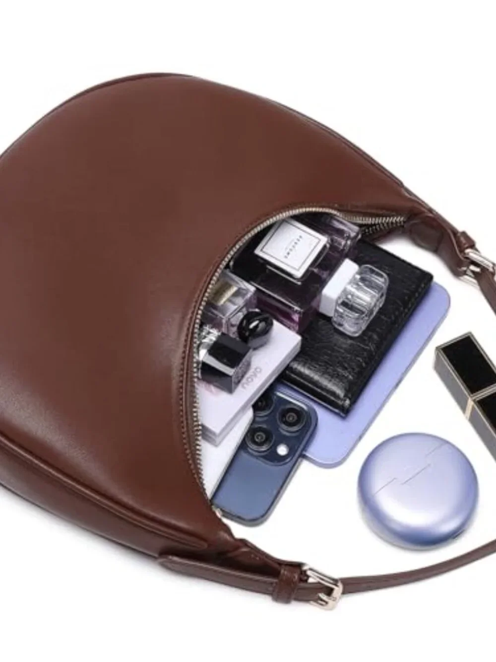Faux Leather Hobo Crossbody Bag with Zipper Closure